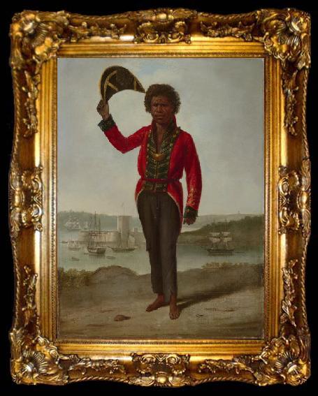 framed  Augustus Earle Portrait of Bungaree, a native of New South Wales, with Fort Macquarie, Sydney Harbour,, ta009-2